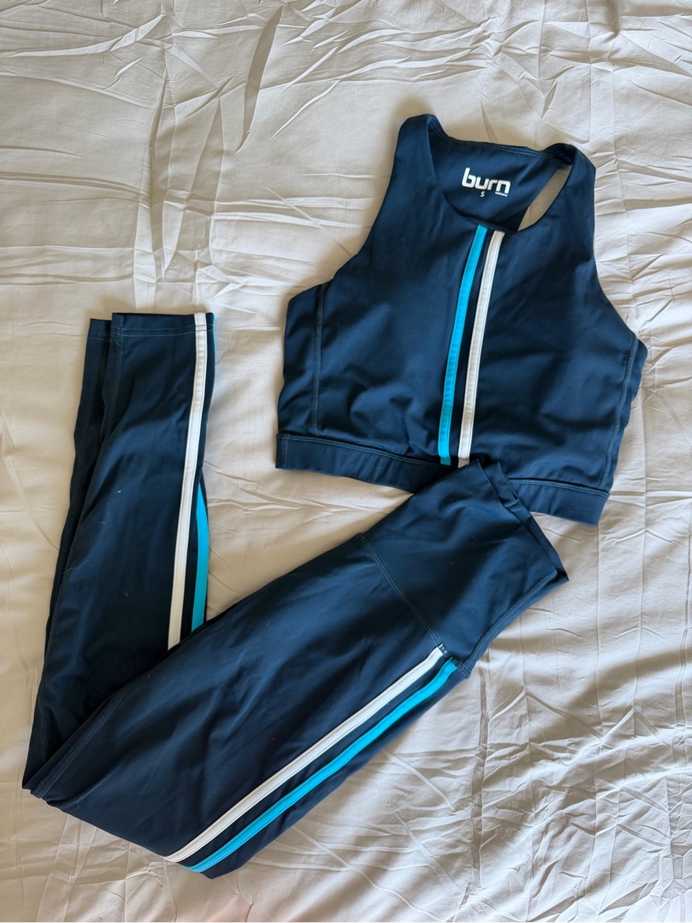 Navy Burn Athletic Leggings & Crop Top Stripe Set